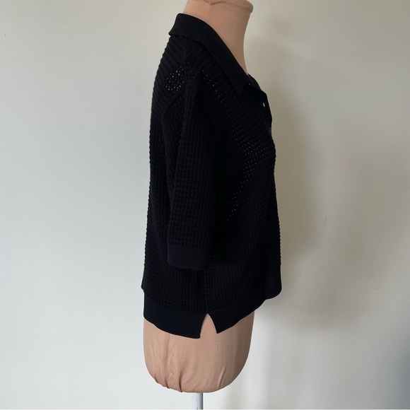 Theory Aronalee Prosecco Black Short-Sleeve Mesh Knit Button Polo Shirt EUC Sz S - Picture 4 of 9